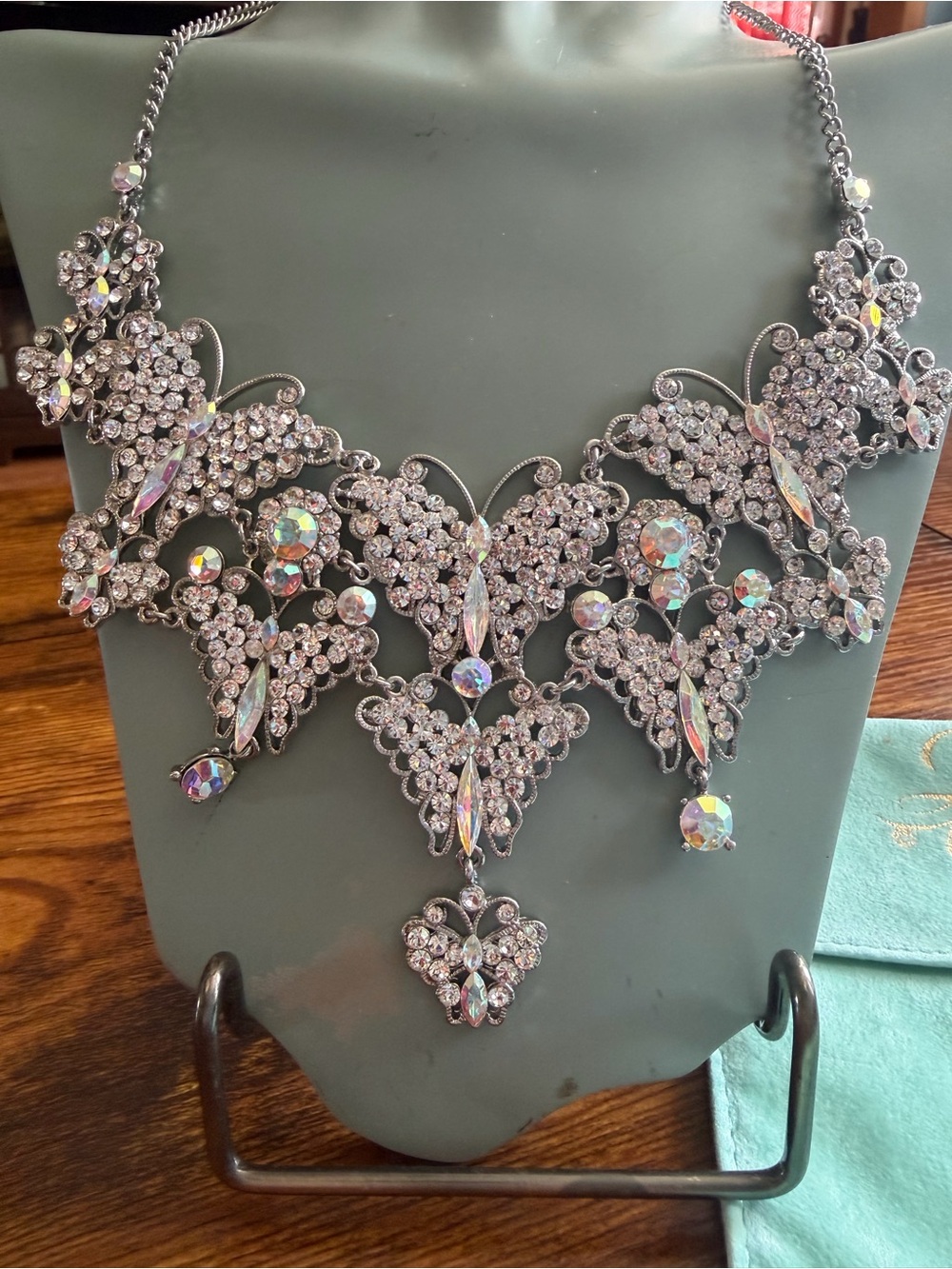 Kirks Folly Silver and AB Crystal Bib Necklace - Picture 6 of 12